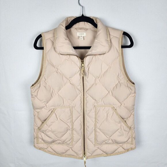 J.Crew Down Filled Light Beige Quilted Insulated Puffer Vest Jacket Women's Med - Picture 1 of 7